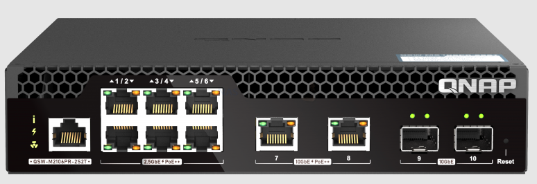 Qnap QSW-M2106PR-2S2T Half-width Rackmount 10GbE and 2.5GbE PoE++ Layer 2 Web Managed Switch